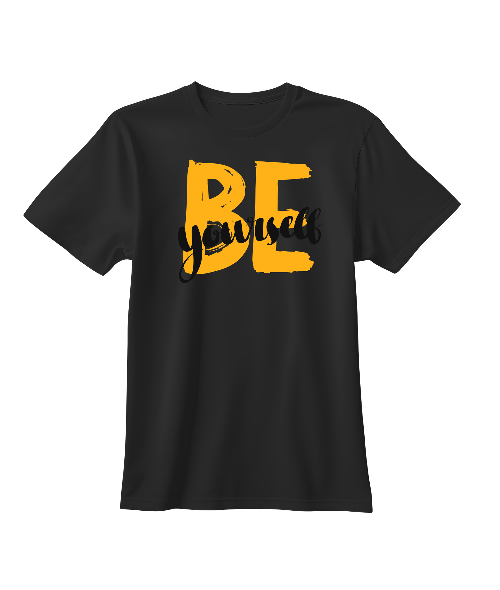 Be Yourself" Motivational Quote T-Shirt – Bold Yellow Brush Design